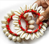 3 Inches Red Color Kaudi Shells Bangle/Ring Set Of 2, Wedding Favor, Party Favor,  Festival Favor, Return Gifts